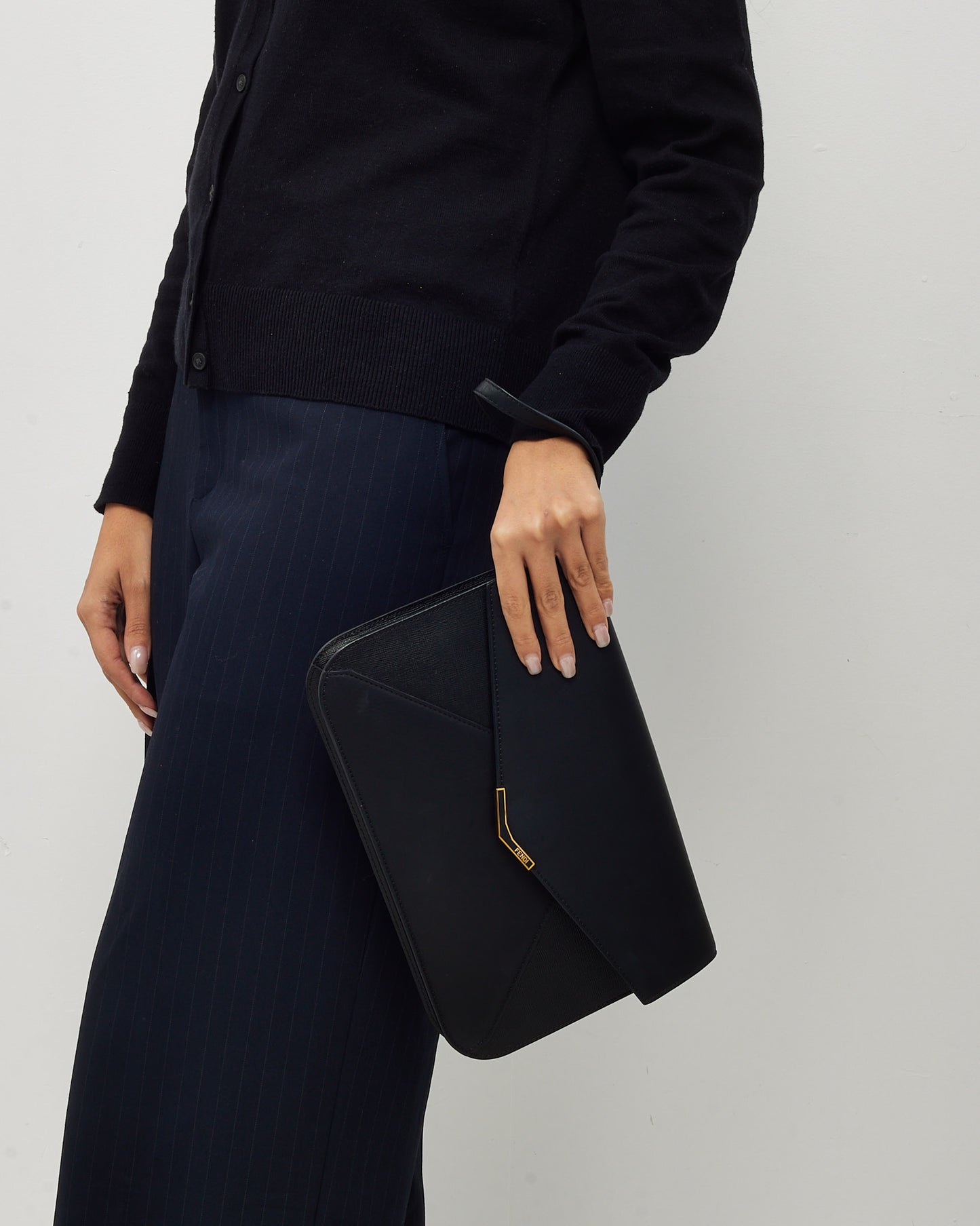 Fendi Black Vitello Elite Leather 2Jours Envelope Wristlet Clutch