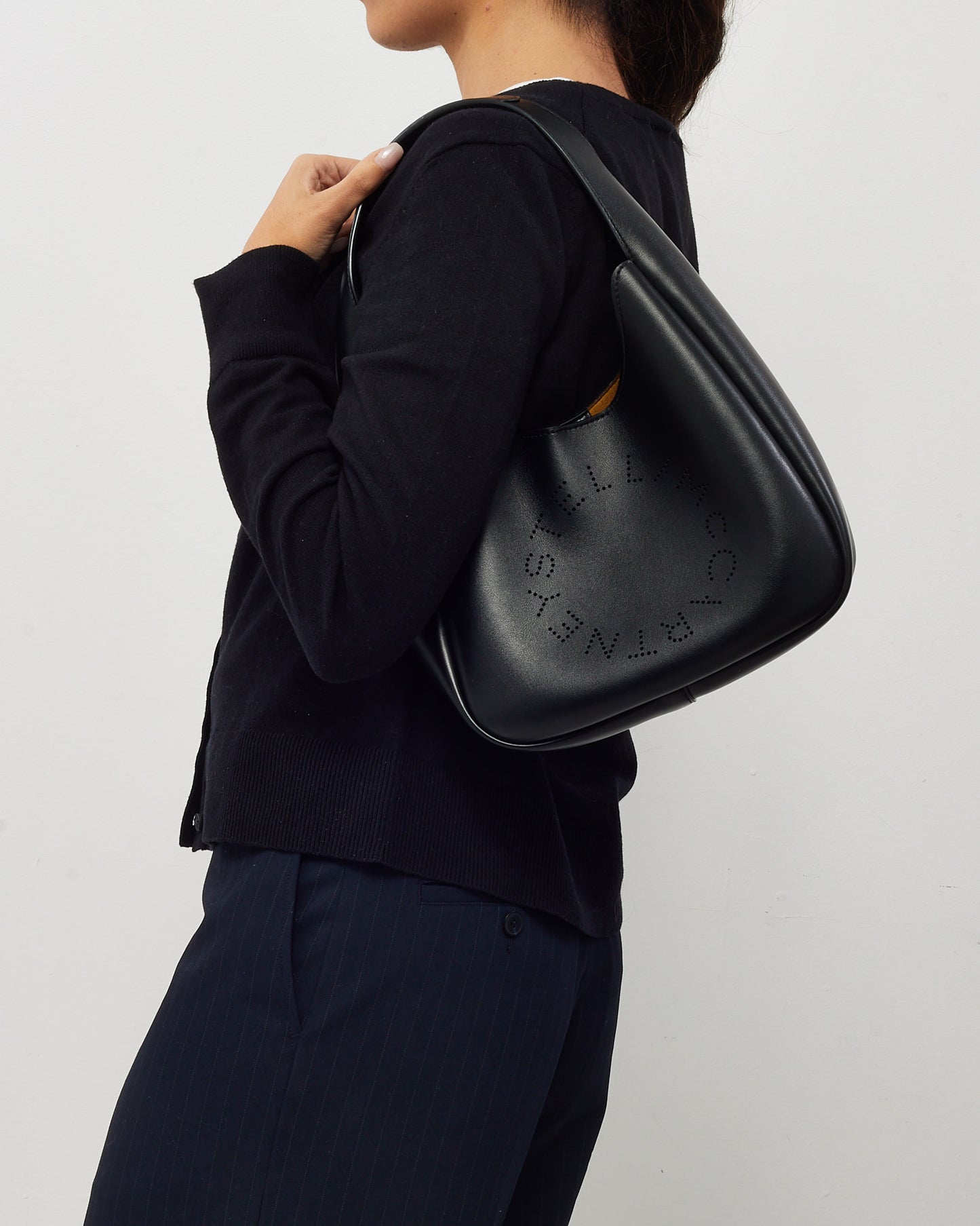 Stella McCartney Black Vegan Leather Logo Slouchy Hobo Shoulder Bag