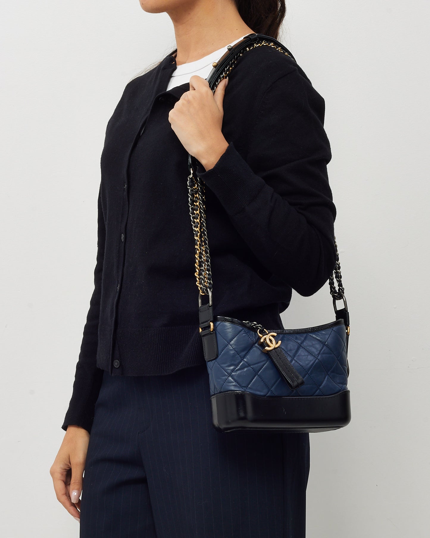 Chanel Navy and Black Quilted Leather Small Gabrielle Hobo Crossbody Bag
