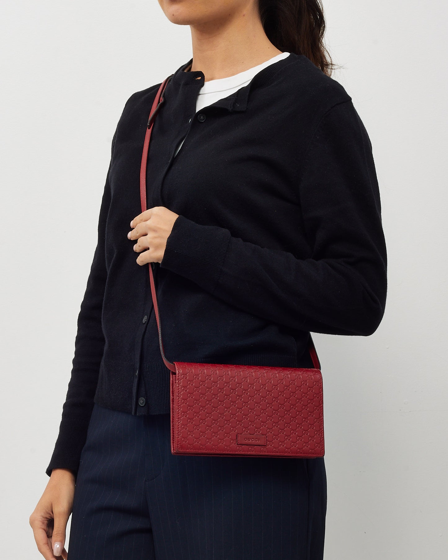 Gucci Red Monogram GG Microguccissima Leather WOC Wallet on Strap Crossbody Bag