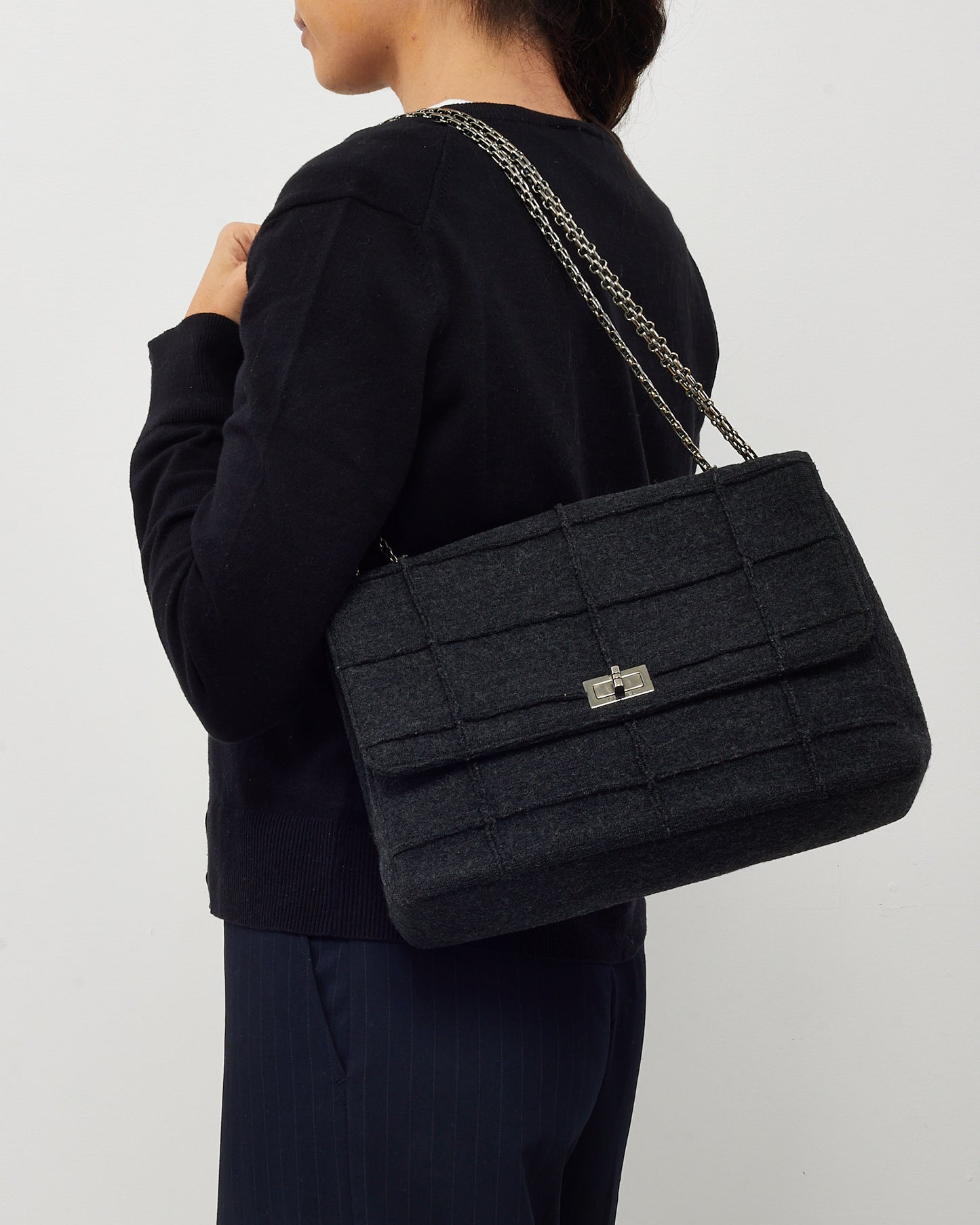 Chanel Dark Grey Wool Chocolate Bar 2.55 Re-Issue Flap Bag
