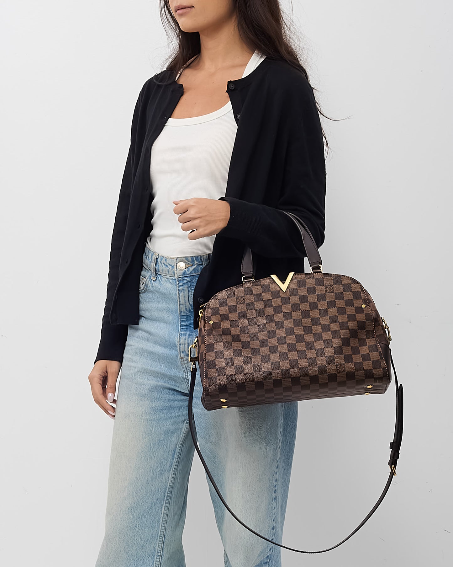 Sac cabas Louis Vuitton Kensignton V en toile enduite Damier Ebene marron