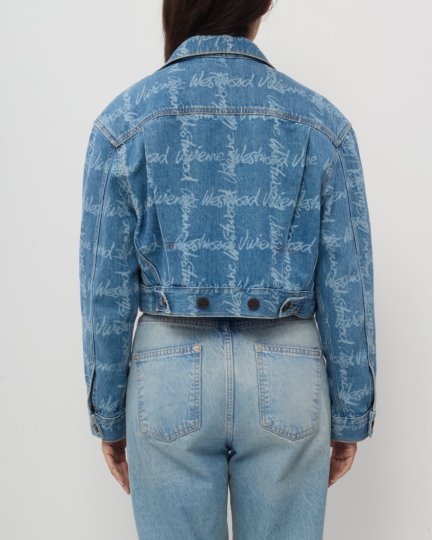 Vivienne Westwood Blue Denim Logo Cropped Marlene Jean Jacket - M
