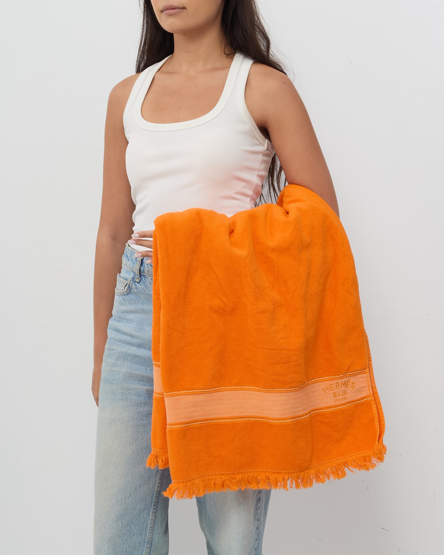 Hermès Orange Terry Logo Small Model Yachting Beach Towel