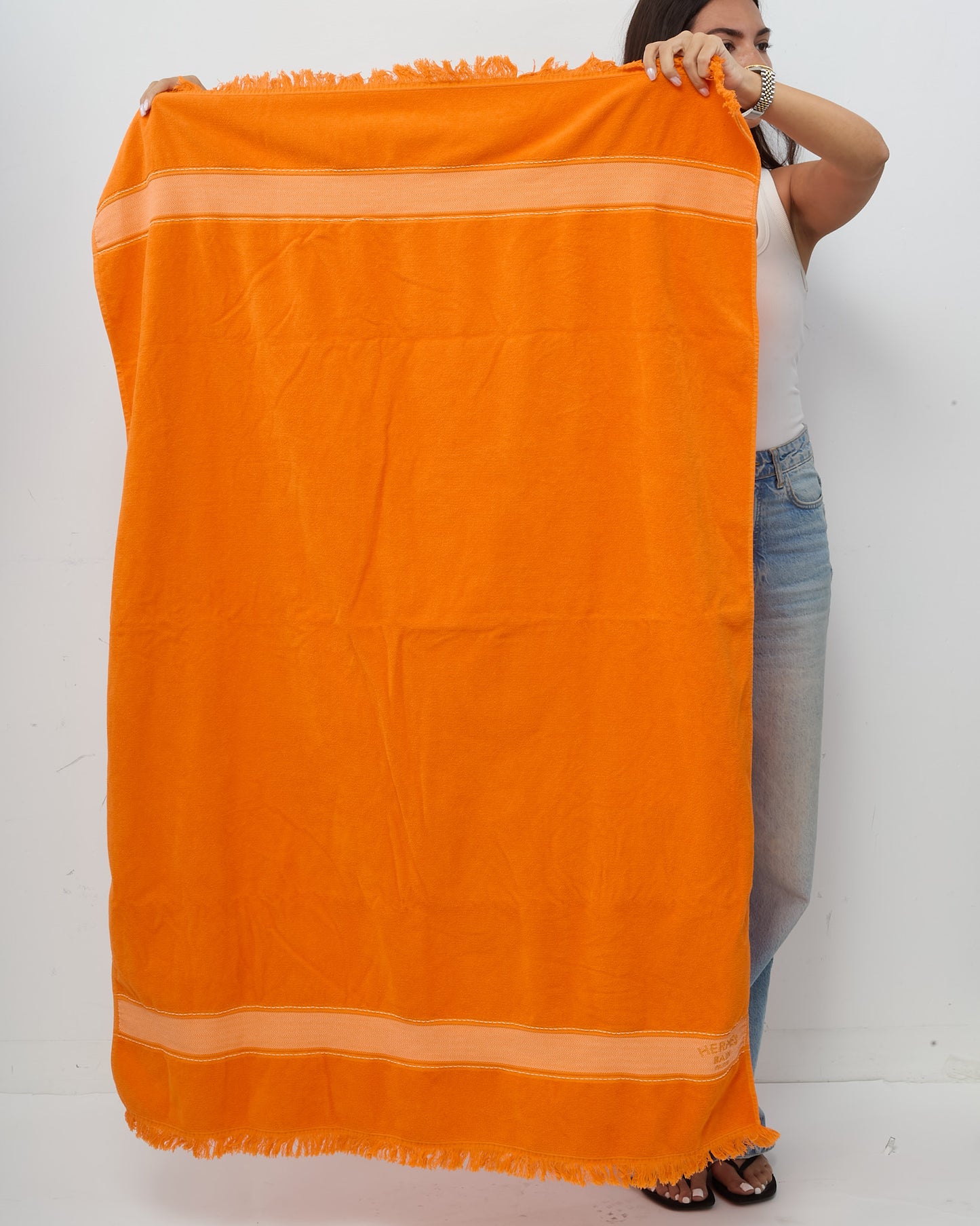 Hermès Orange Terry Logo Small Model Yachting Beach Towel