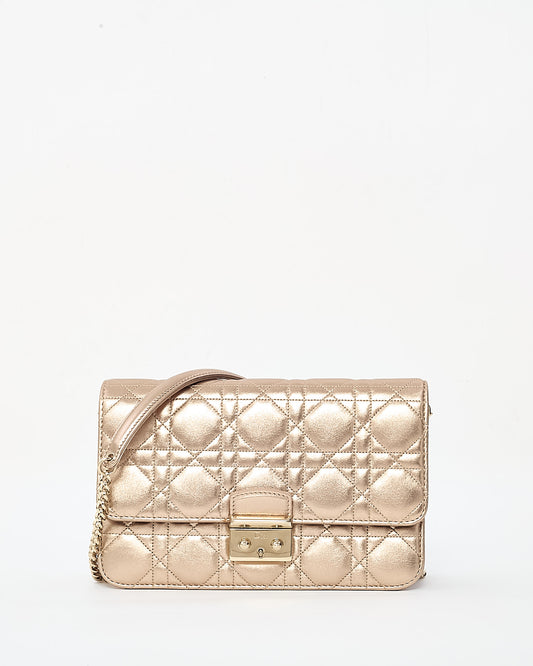 Dior Metallic Gold Lambskin Cannage Leather Miss Dior Promenade Pouch Crossbody Bag