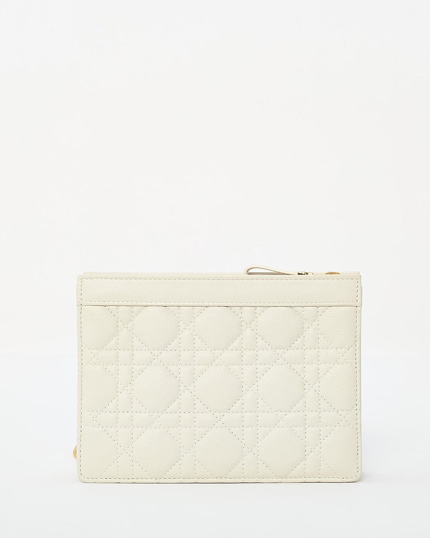 Dior White Calfskin Cannage Leather Caro Zipped Every Dior Pouch With Chain GHW