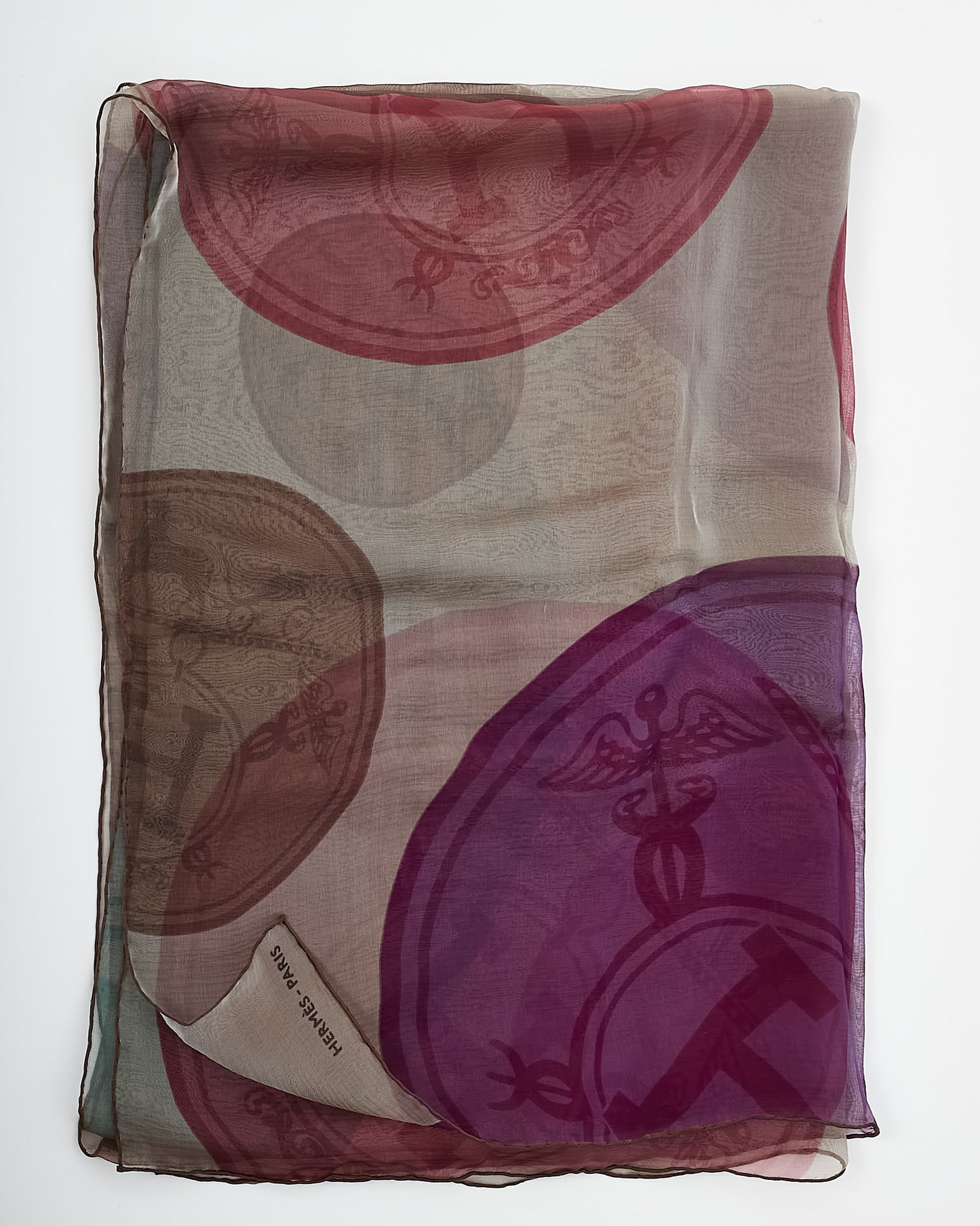 Hermès Brown/Purple/Green/Pink Ex-Libris Logo Silk Mousseline Shawl Scarf