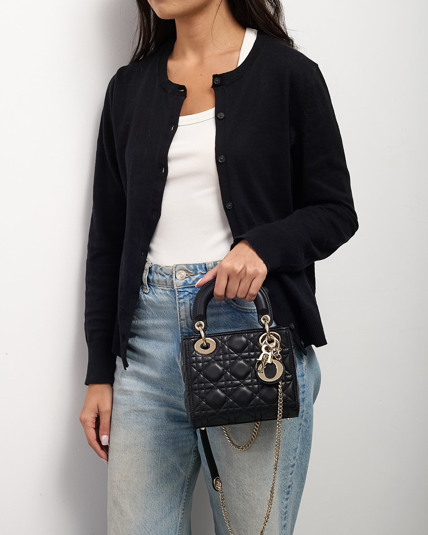 Dior Black Cannage Leather Mini Lady Dior Bag GHW