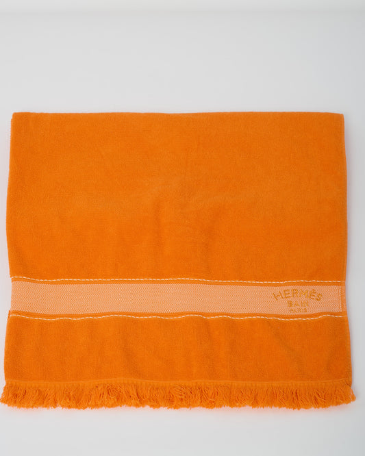 Hermès Orange Terry Logo Small Model Yachting Beach Towel