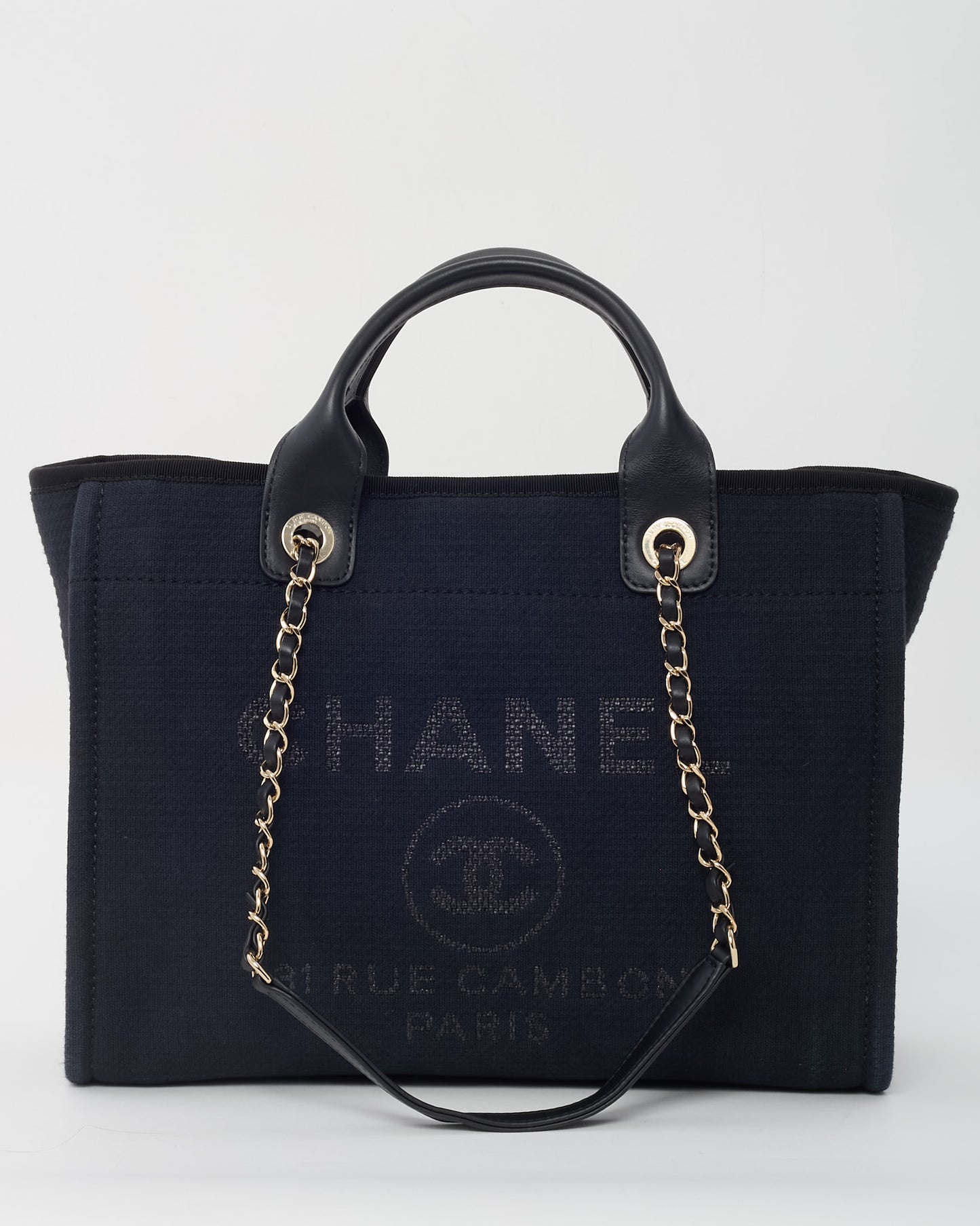 Chanel Black Mixed Fibers Chanel Logo Small Deauville Tote CHW