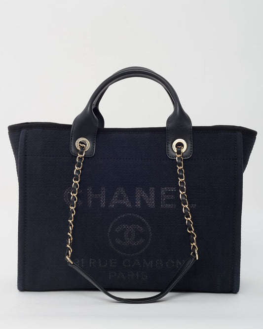 Chanel Black Mixed Fibers Chanel Logo Small Deauville Tote CHW