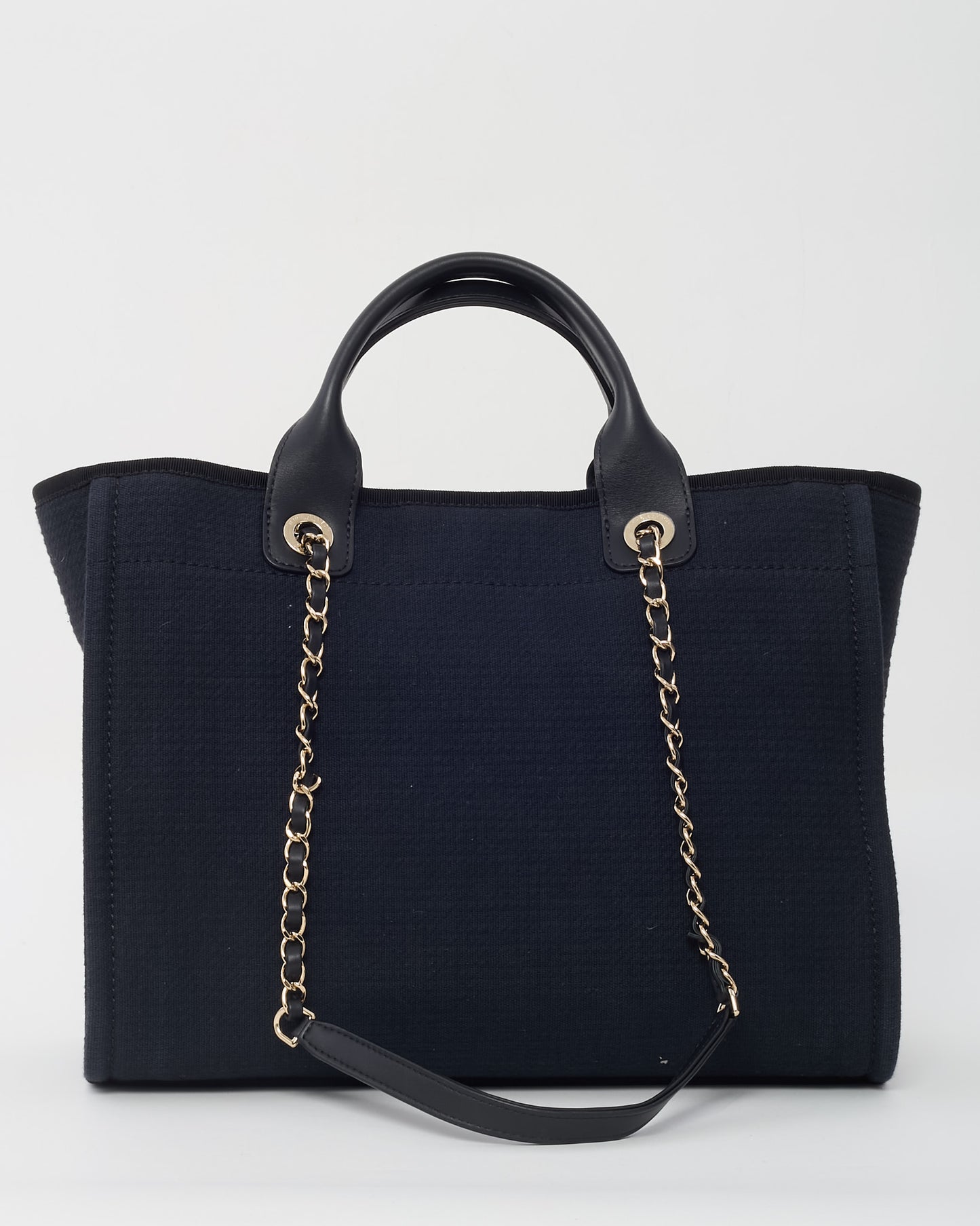 Chanel Black Mixed Fibers Chanel Logo Small Deauville Tote CHW