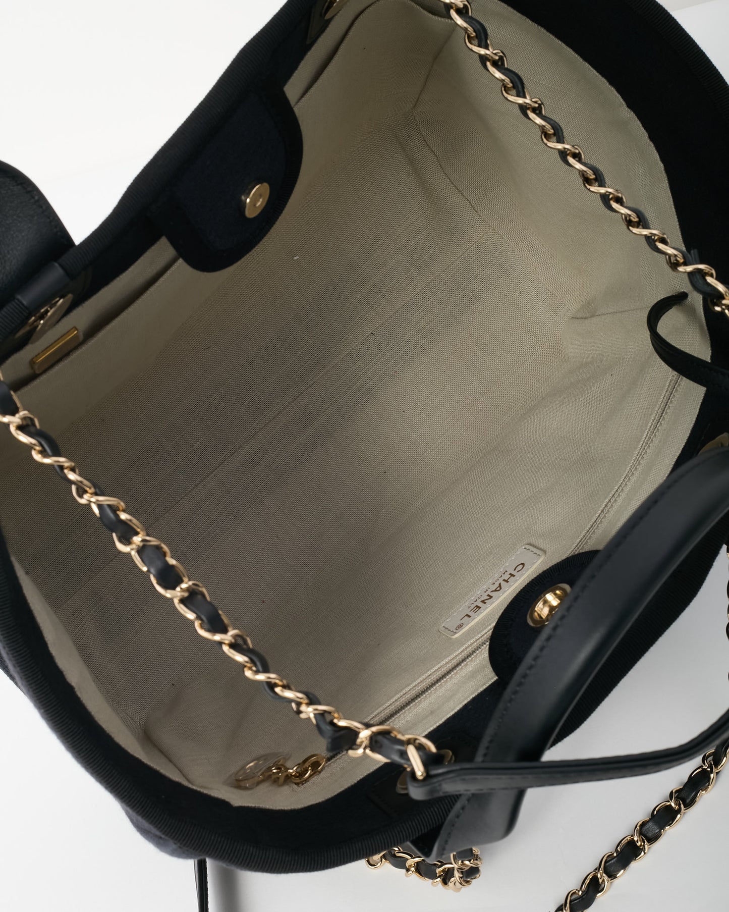 Chanel Black Mixed Fibers Chanel Logo Small Deauville Tote CHW
