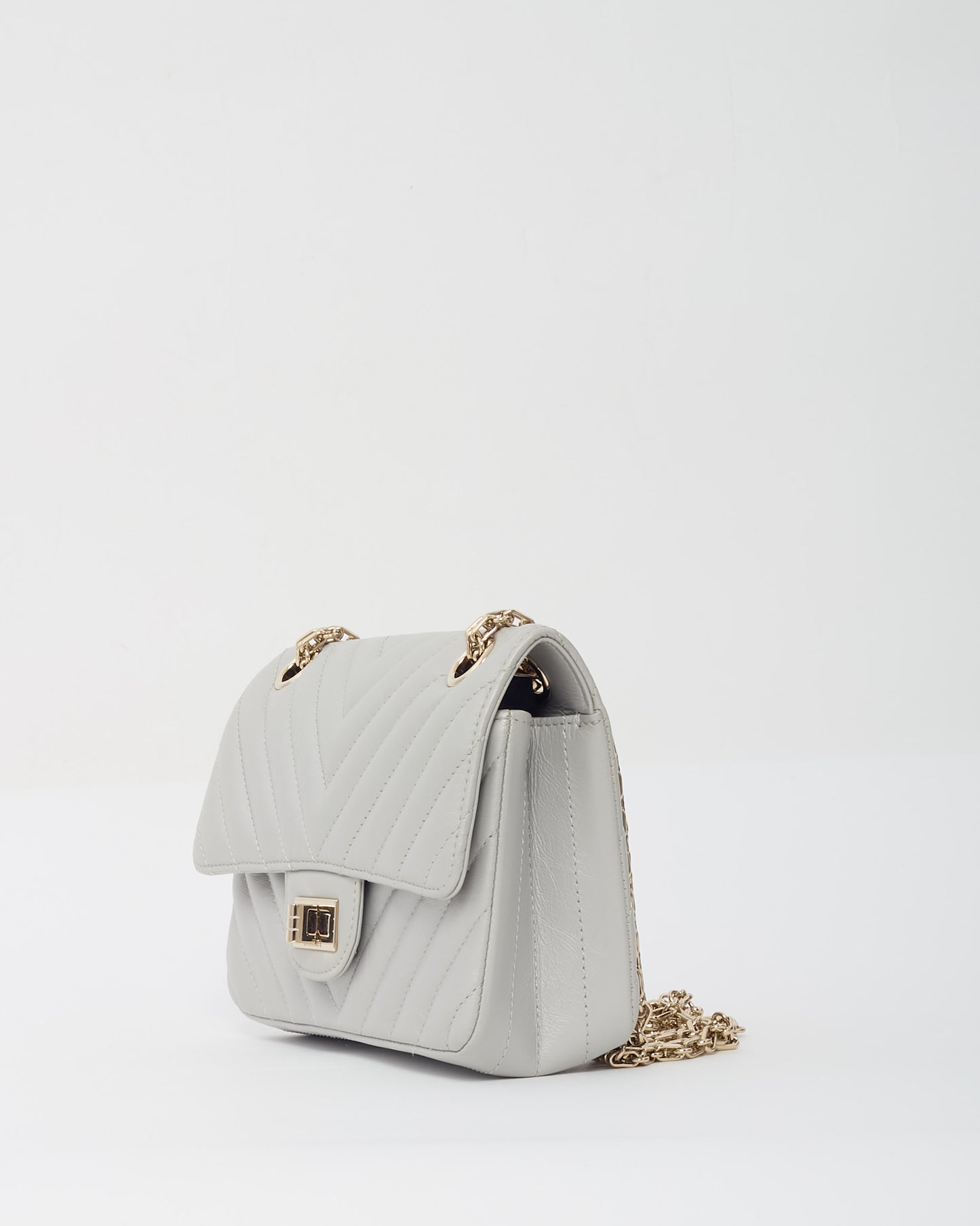 Chanel Silver Grey Chevron Leather Re-Issue 224 Mini Flap Bag CHW