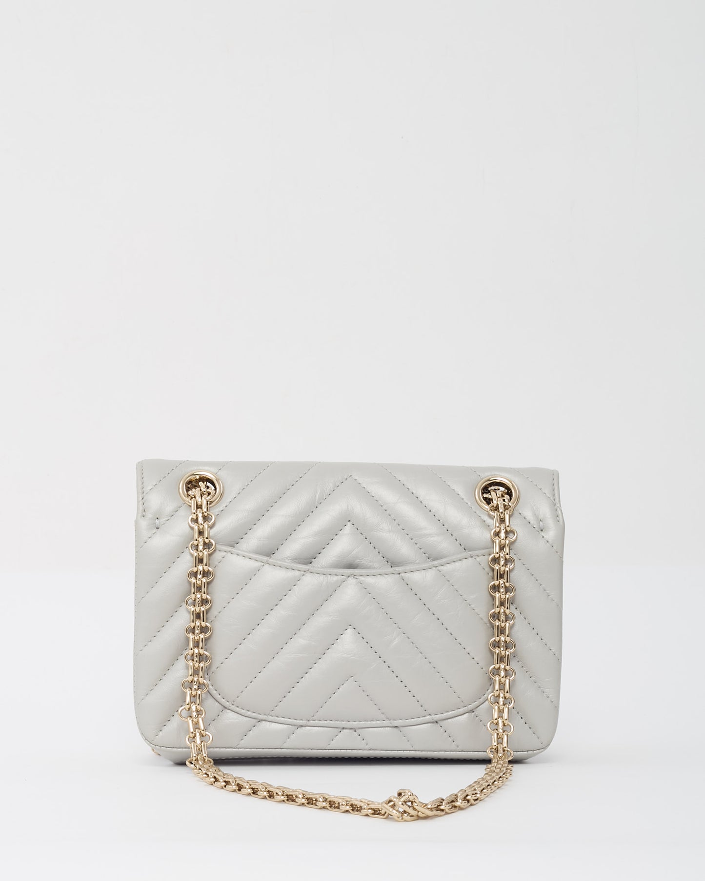 Chanel Silver Grey Chevron Leather Re-Issue 224 Mini Flap Bag CHW