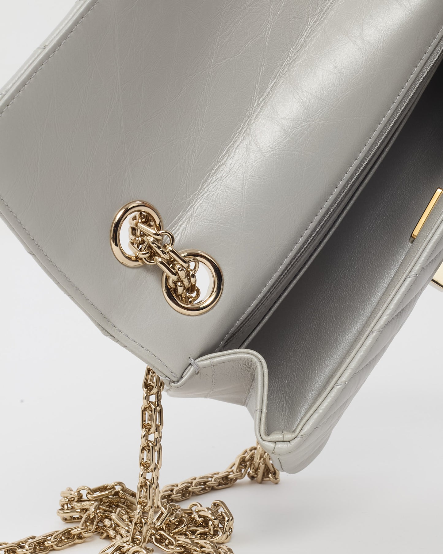 Chanel Silver Grey Chevron Leather Re-Issue 224 Mini Flap Bag CHW