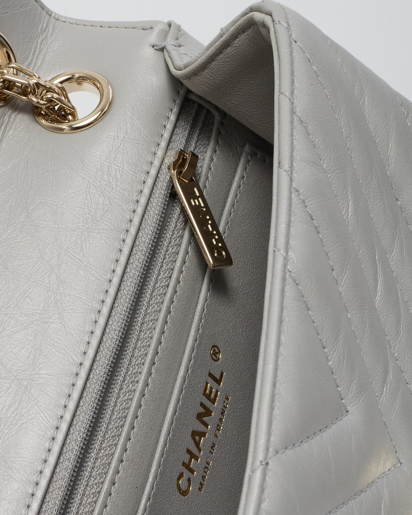 Chanel Silver Grey Chevron Leather Re-Issue 224 Mini Flap Bag CHW