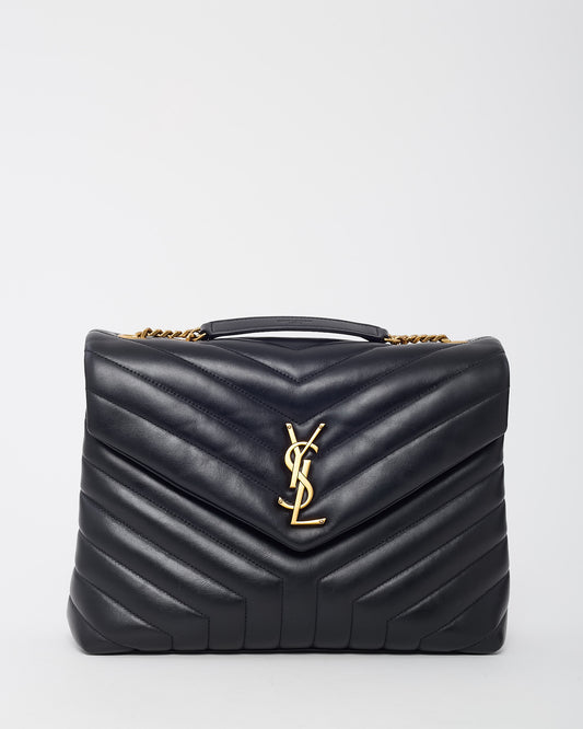 Saint Laurent Black Chevron Leather Medium Loulou Shoulder Bag GHW