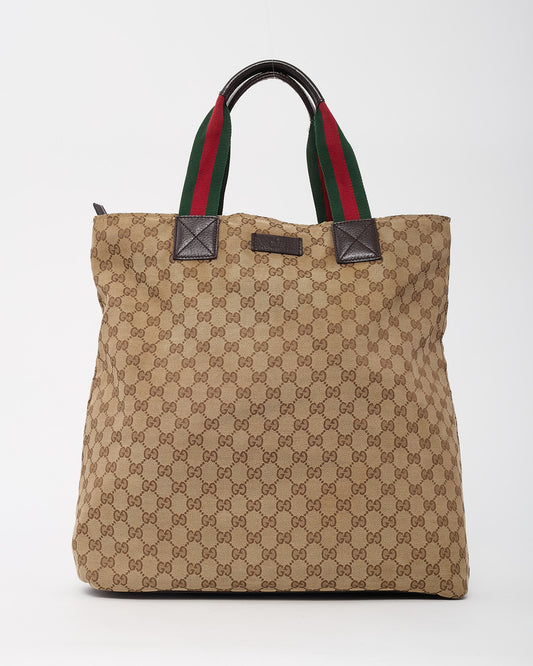 Gucci Beige/Brown GG Monogram Canvas Sherry Line Zip Tote Bag