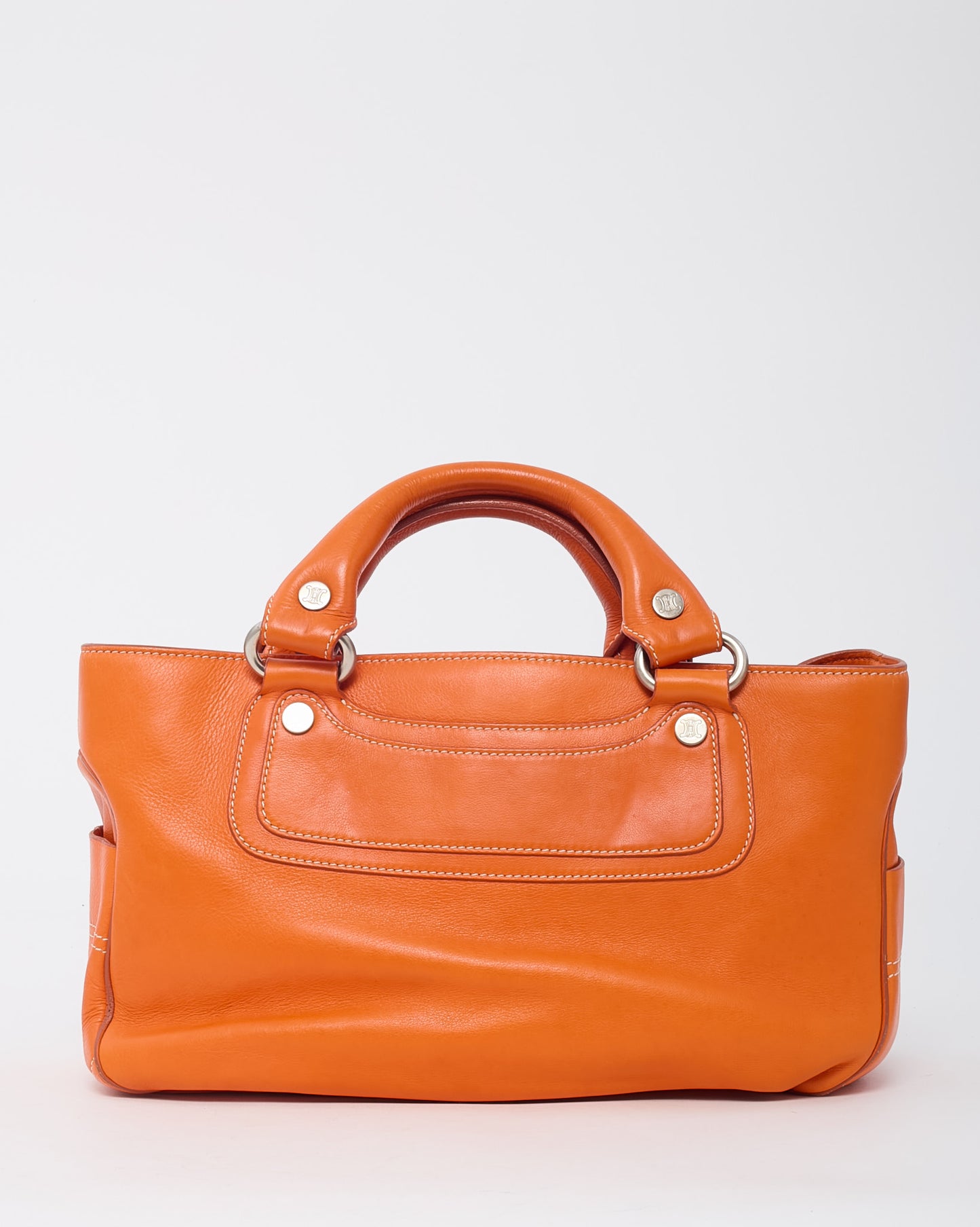 Sac Boogie Celine Vintage en Cuir Grainé Rose avec Clous Dorés