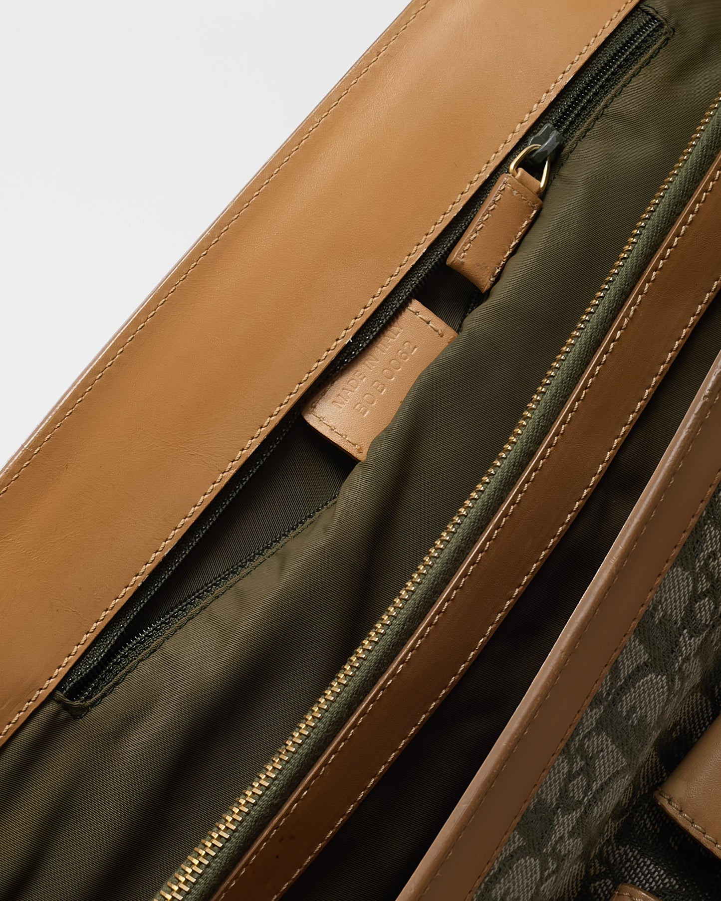 Dior Vintage Beige Leather Khaki Green Diorissimo Monogram Canvas Trotter Double Pocket Tote