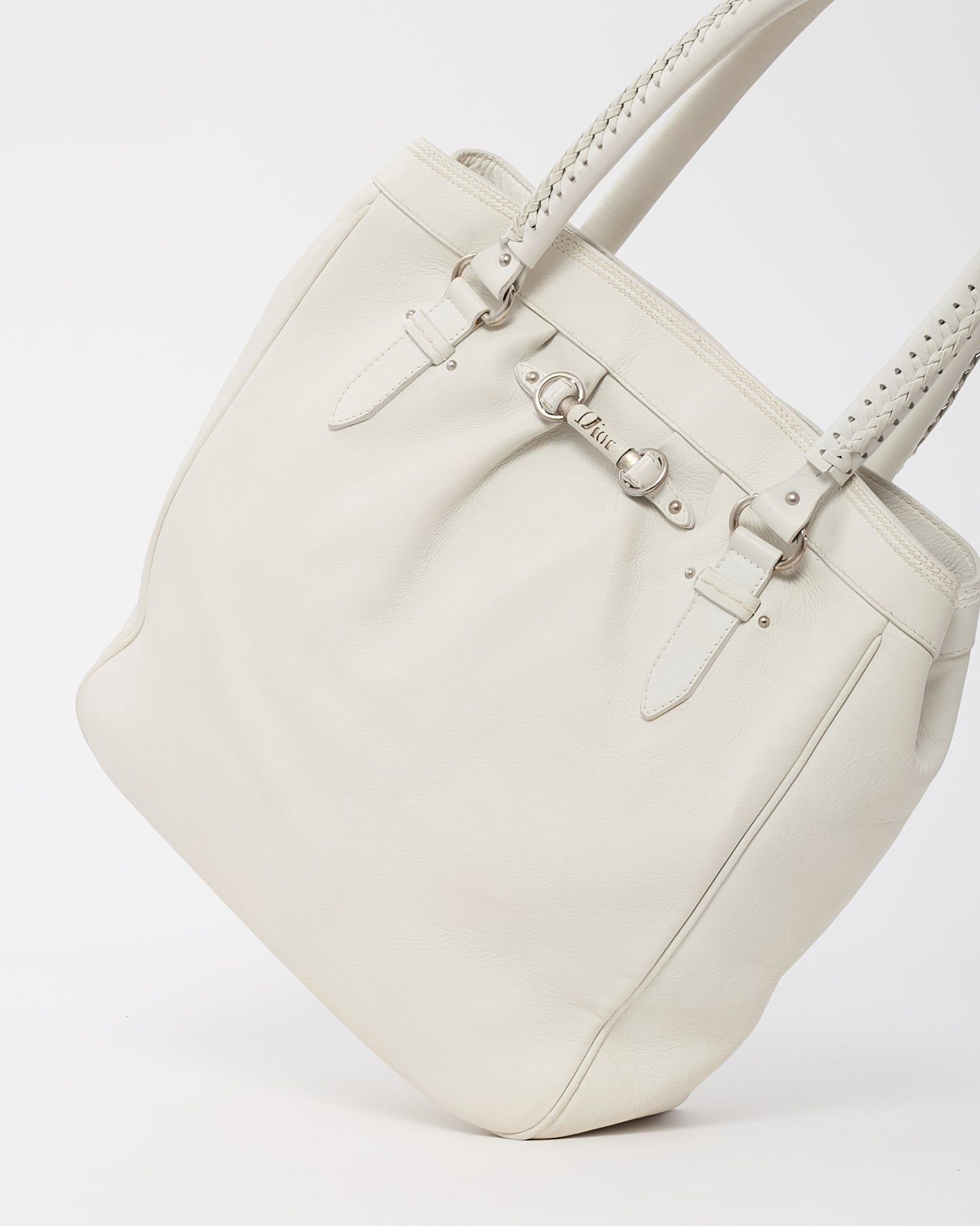 Dior Vintage White Leather My Dior Frame Tote Bag