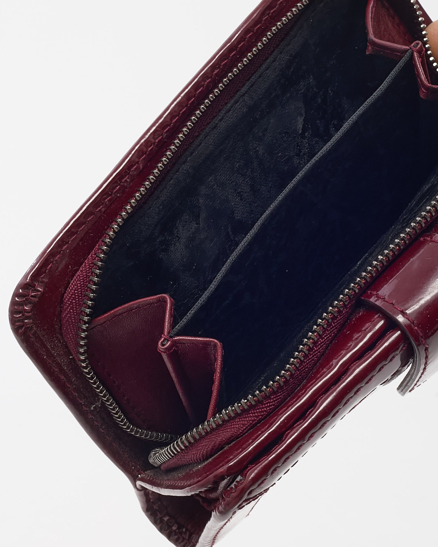 Burberry Burgundy Patent Leather and Beige Nova Check Coated Canvas Compact Wallet