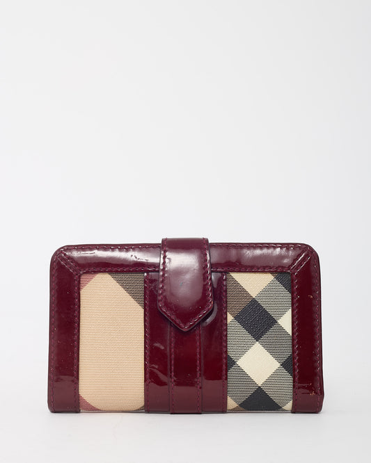 Portefeuille compact Burberry en cuir noir texturé avec logo doré