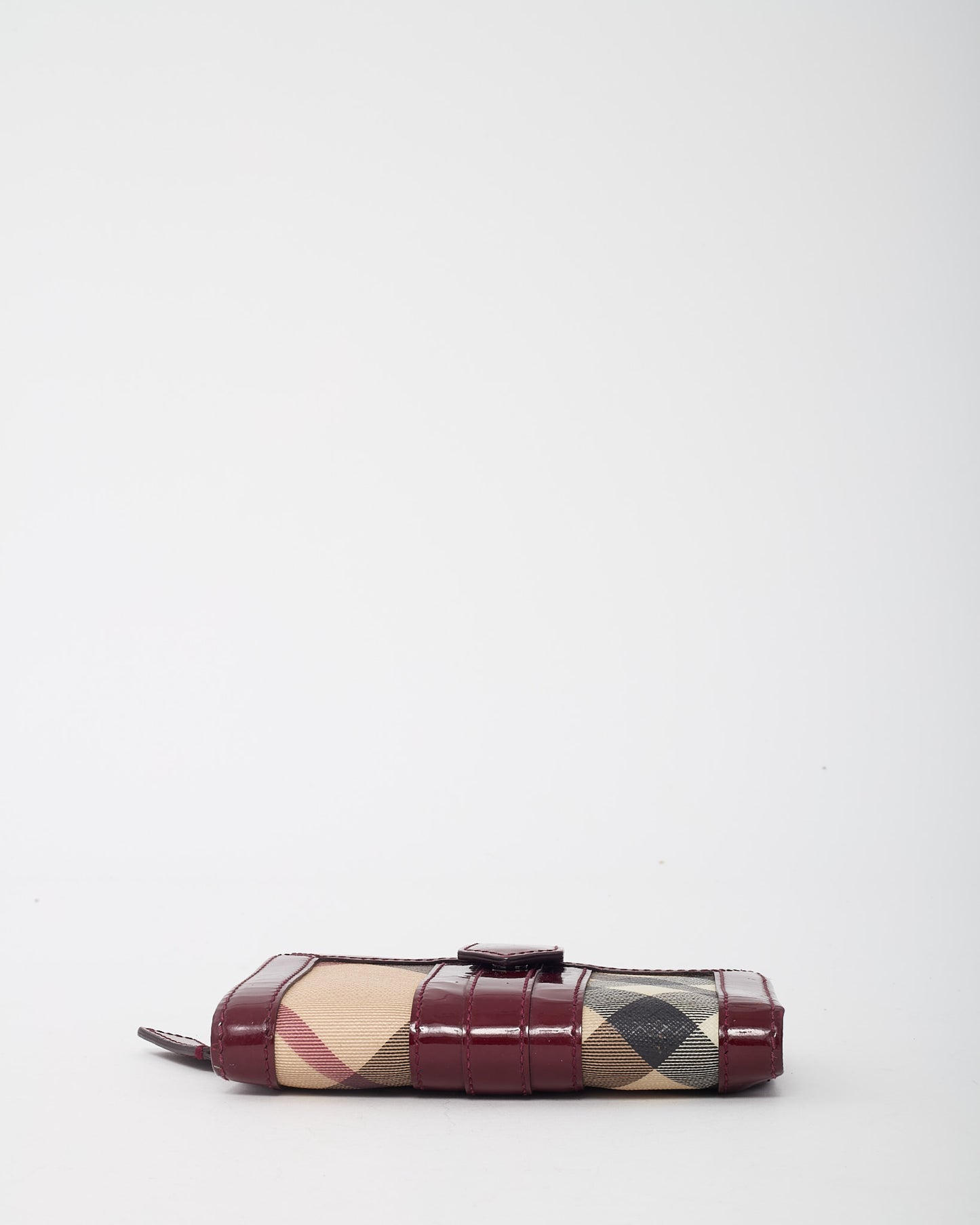 Burberry Burgundy Patent Leather and Beige Nova Check Coated Canvas Compact Wallet