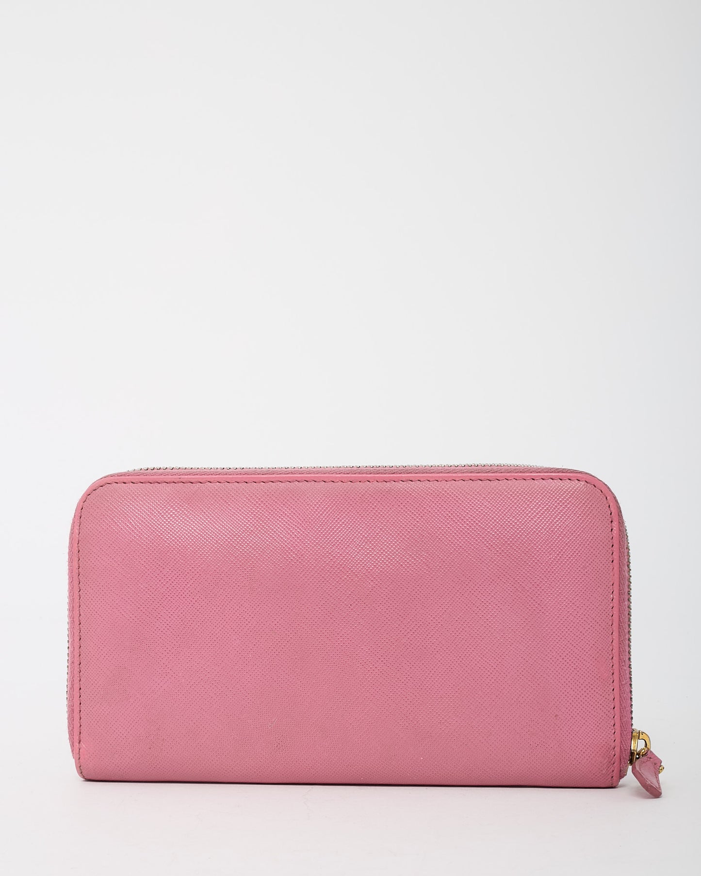 Prada Pink Saffiano Leather Logo Zippy Wallet