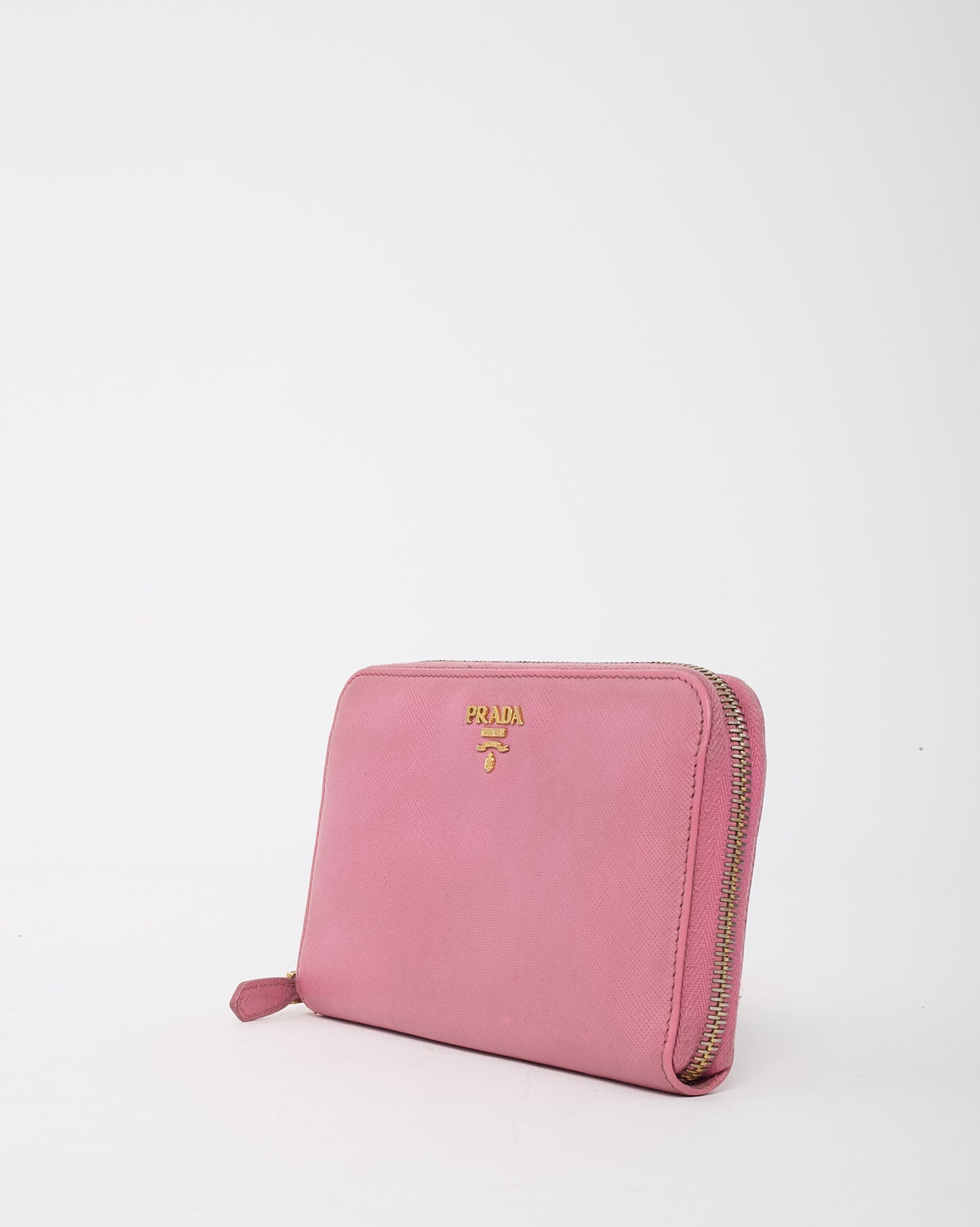 Prada Pink Saffiano Leather Logo Zippy Wallet