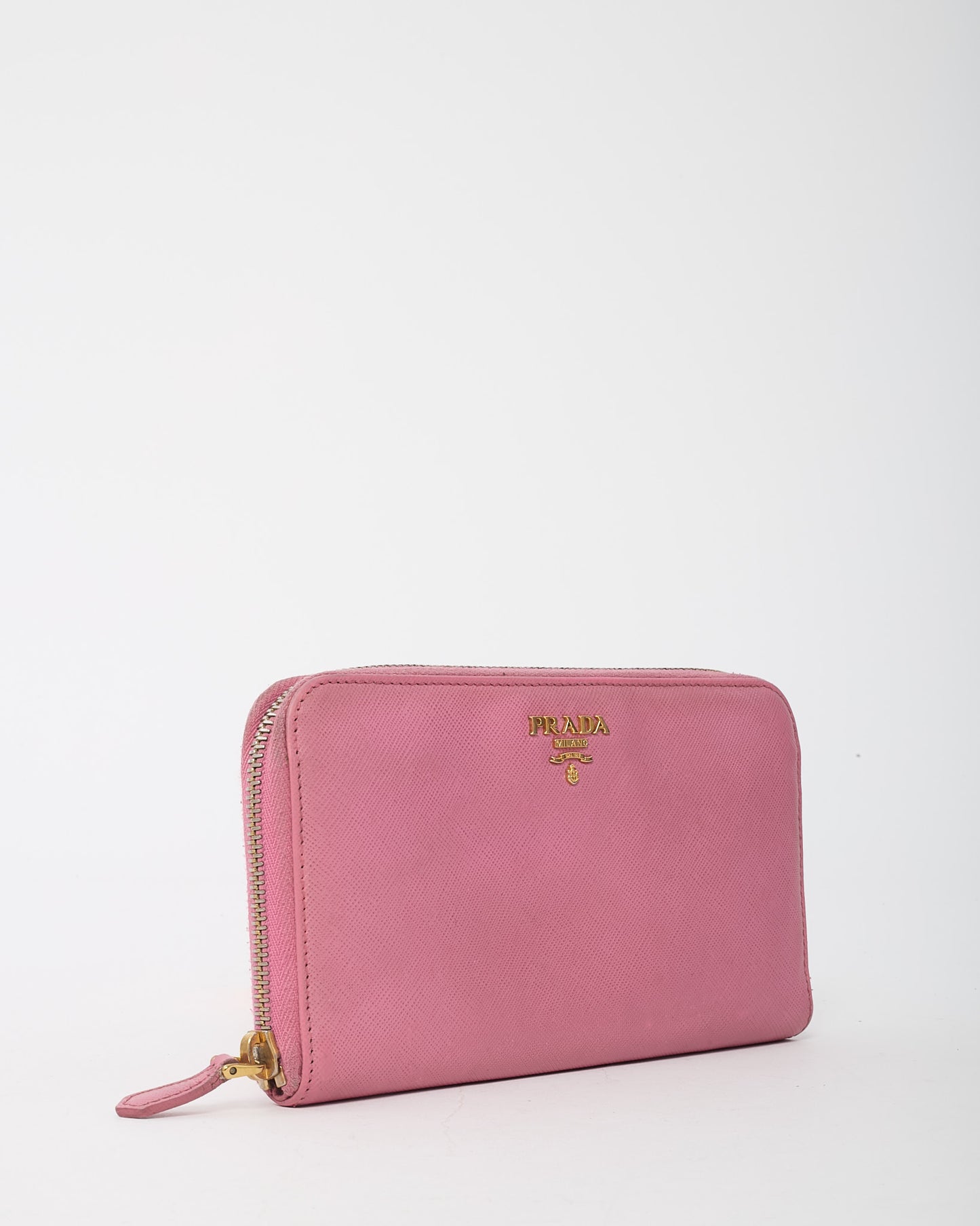 Prada Pink Saffiano Leather Logo Zippy Wallet