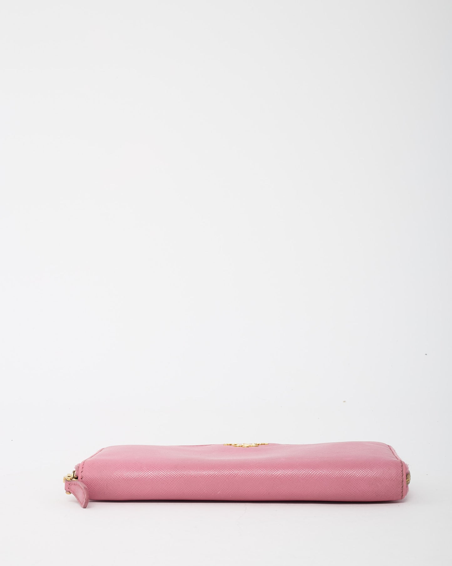 Prada Pink Saffiano Leather Logo Zippy Wallet