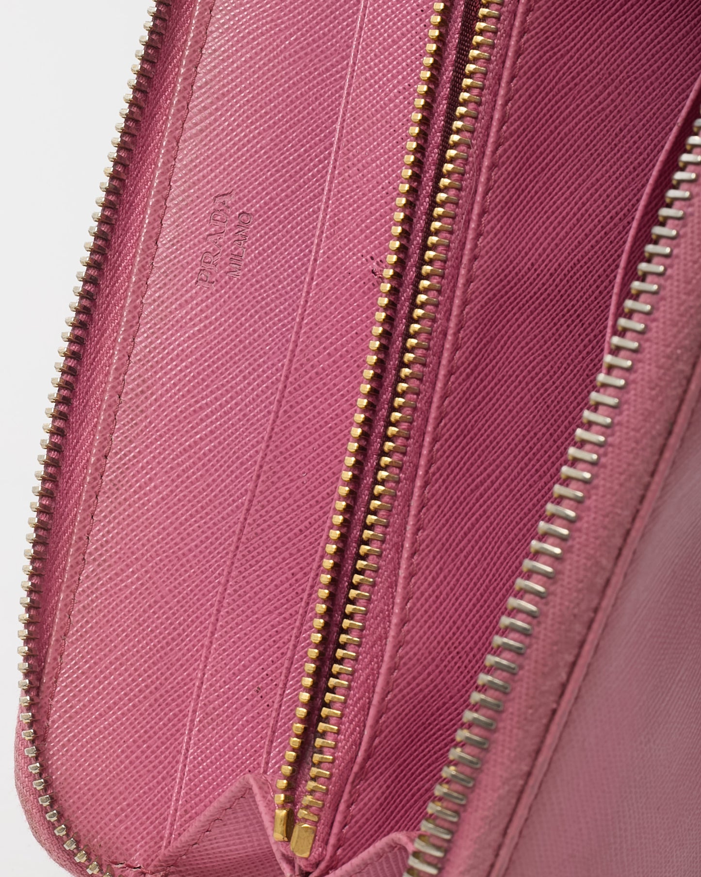 Prada Pink Saffiano Leather Logo Zippy Wallet