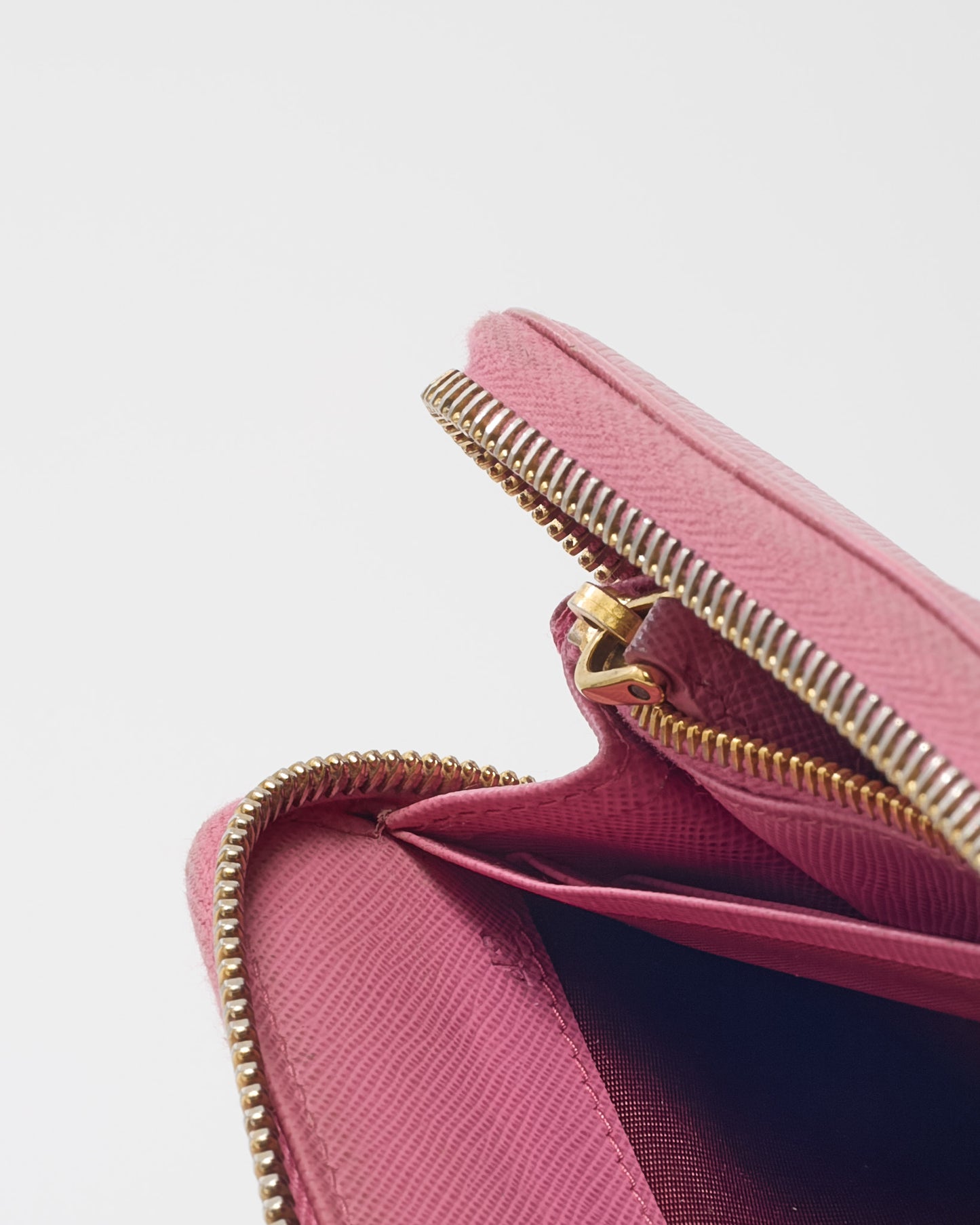 Prada Pink Saffiano Leather Logo Zippy Wallet