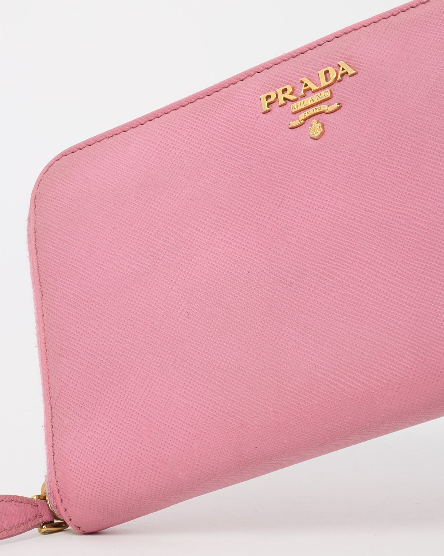 Prada Pink Saffiano Leather Logo Zippy Wallet