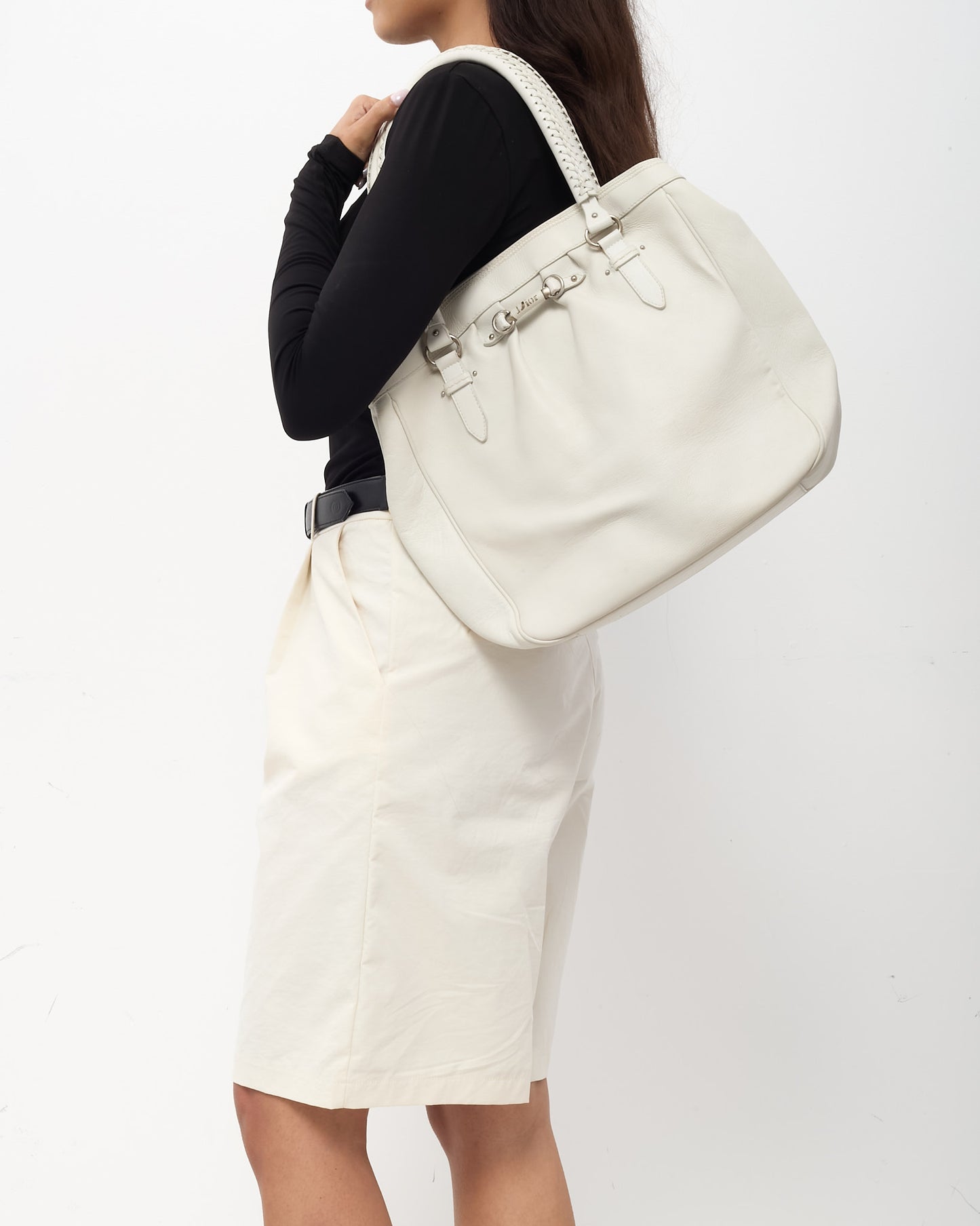 Dior Vintage White Leather My Dior Frame Tote Bag