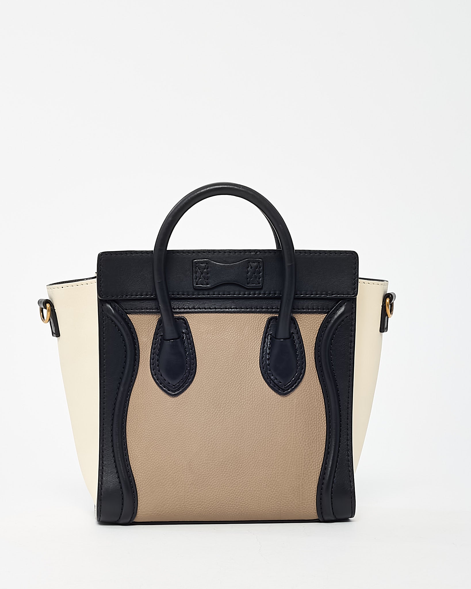 CELINE Luggage Nano ショルダーバッグ Authentic Buy Celine White/Taupe/Black Leather Nano Luggage Bag with Strap