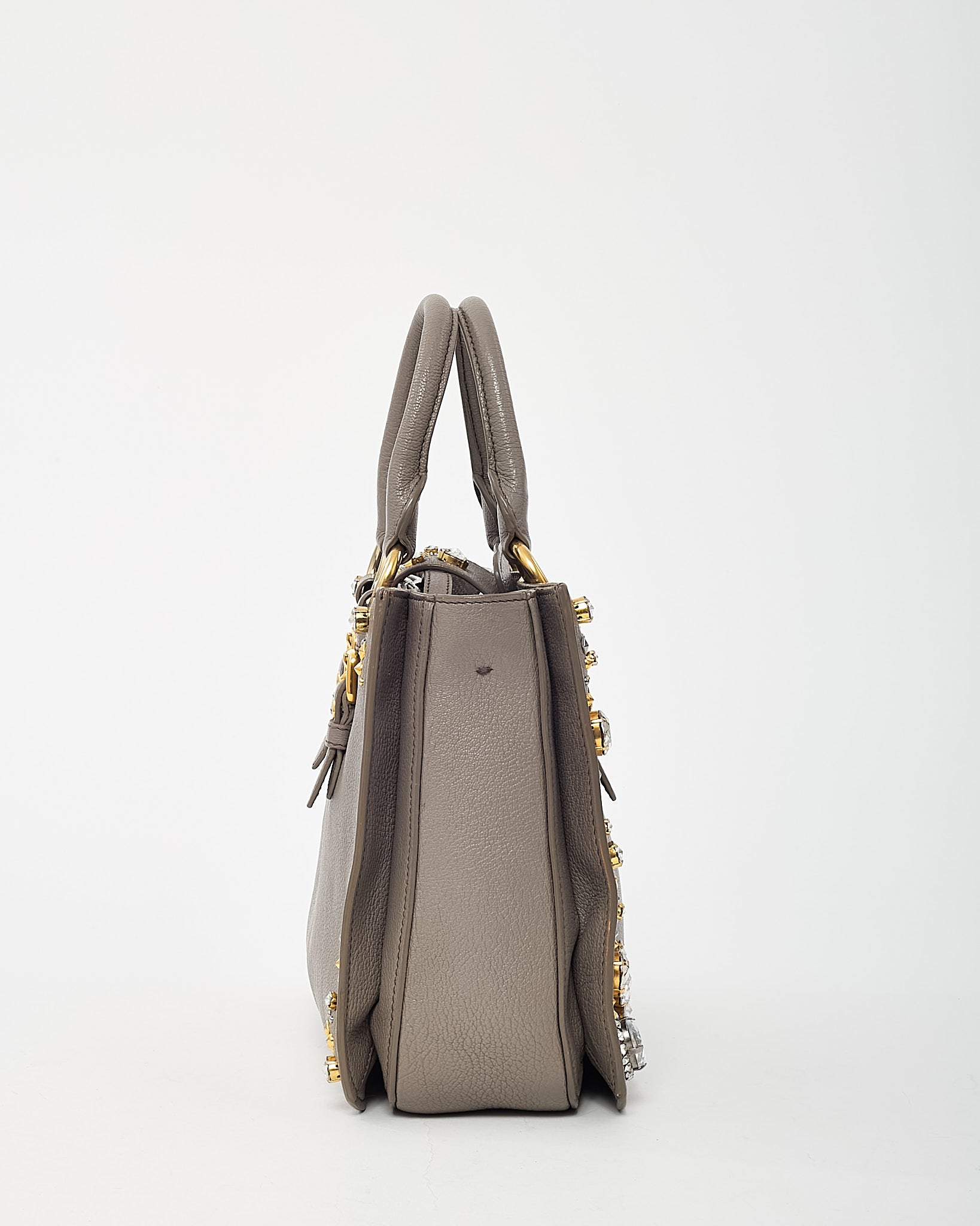 Buy Miu Miu Grey Leather Crystal Embellished Studded Madras 2Way