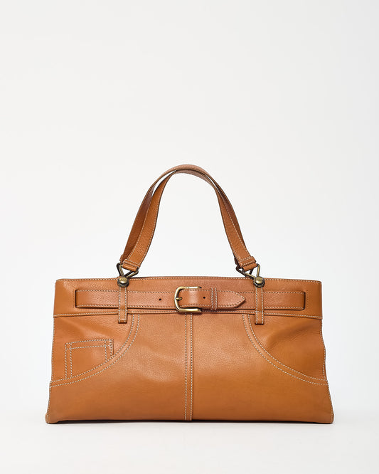 Dior Tan Grained Leather Belted Jeans Pocket Top Handle Bag