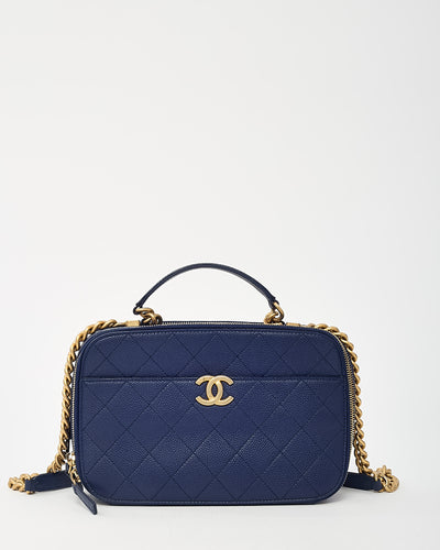 Chanel Blue Quilted Caviar Leather Business Affinity Camera Chain Bag GHW