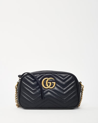 Gucci Black Matelassé Leather GG Marmont Small Camera Crossbody Bag