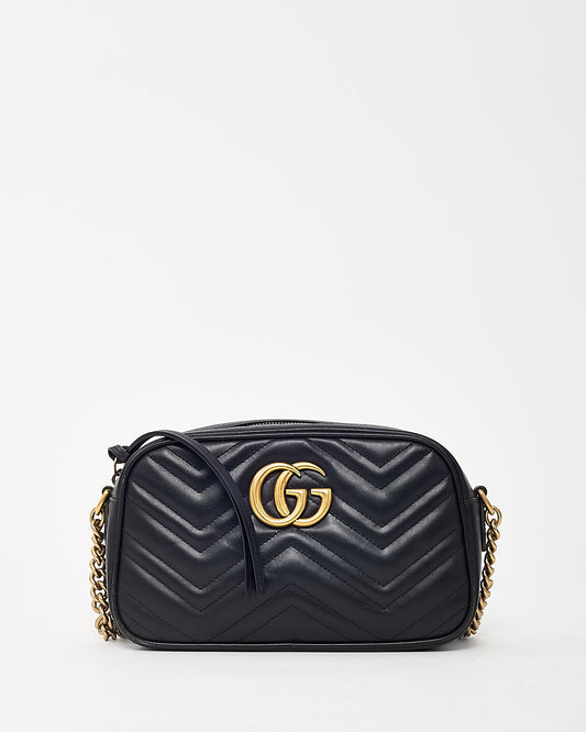 Gucci Black Matelassé Leather GG Marmont Small Camera Crossbody Bag