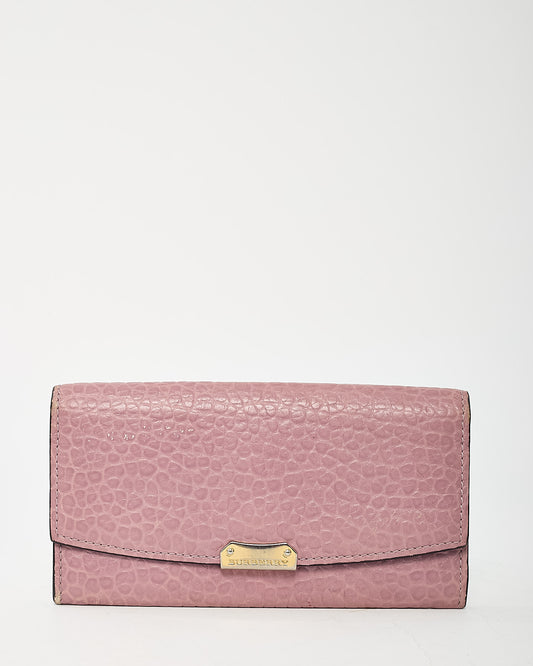 Burberry Pink Textured Leather Long Wallet