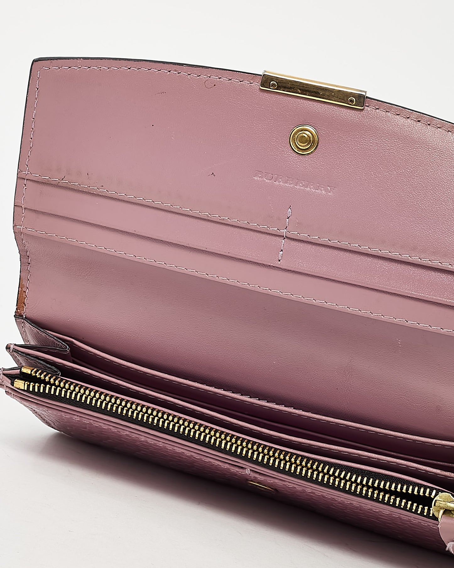 Burberry Pink Textured Leather Long Wallet