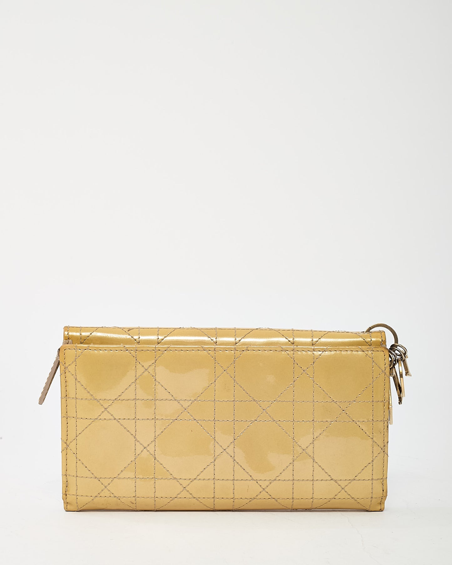 Dior Beige Cannage Patent Leather GHW Lady Dior Charm Long Wallet