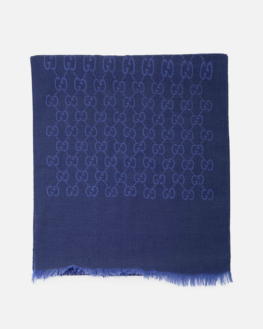 Gucci Navy GG Monogram Wool/Silk Blend Scarf