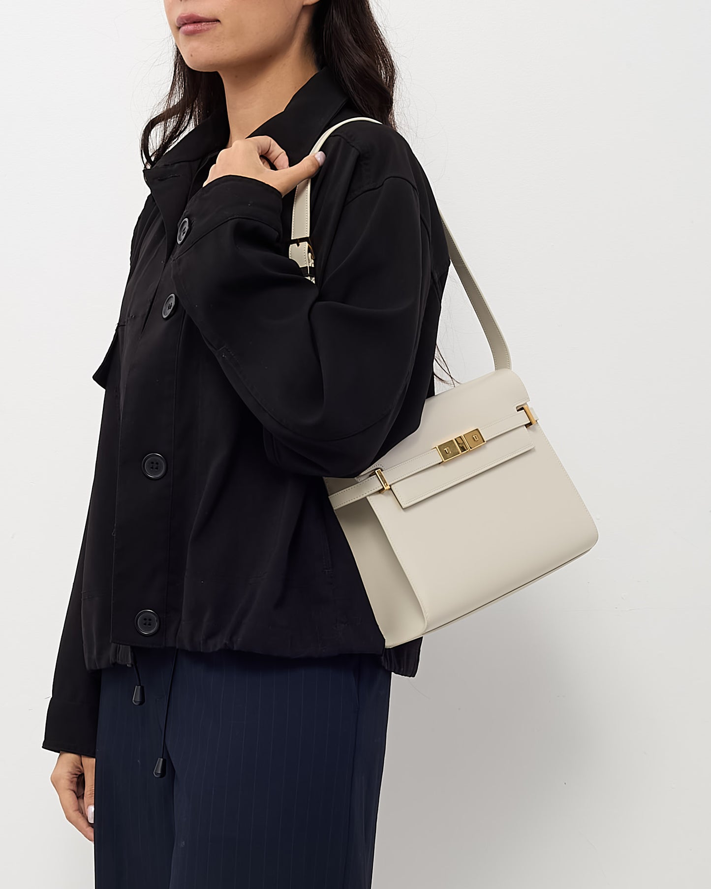 Saint Laurent White Smooth Calfskin Leather Medium Manhattan Shoulder Bag