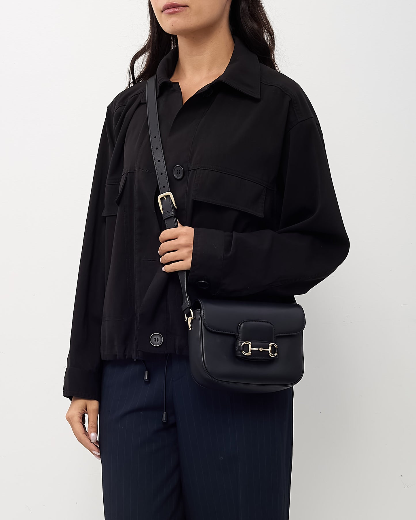 Gucci Black Soft Leather 1955 Small Horsebit Crossbody Bag